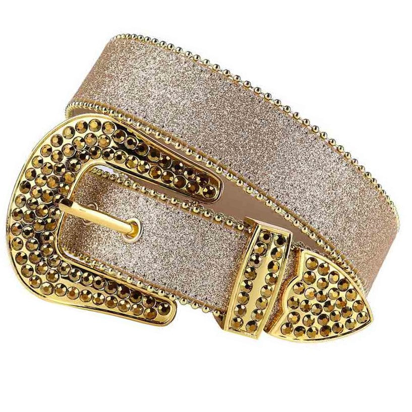 Gold Shining Leather Rhinestone Belt