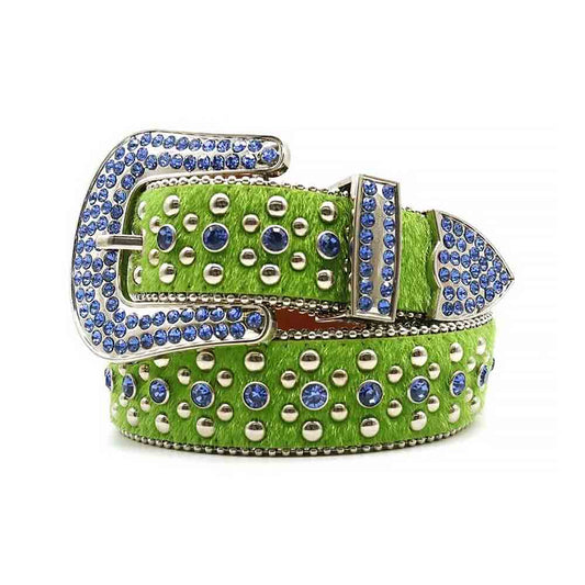 Green Strap With Blue Crystal Stones Sparkling Belt