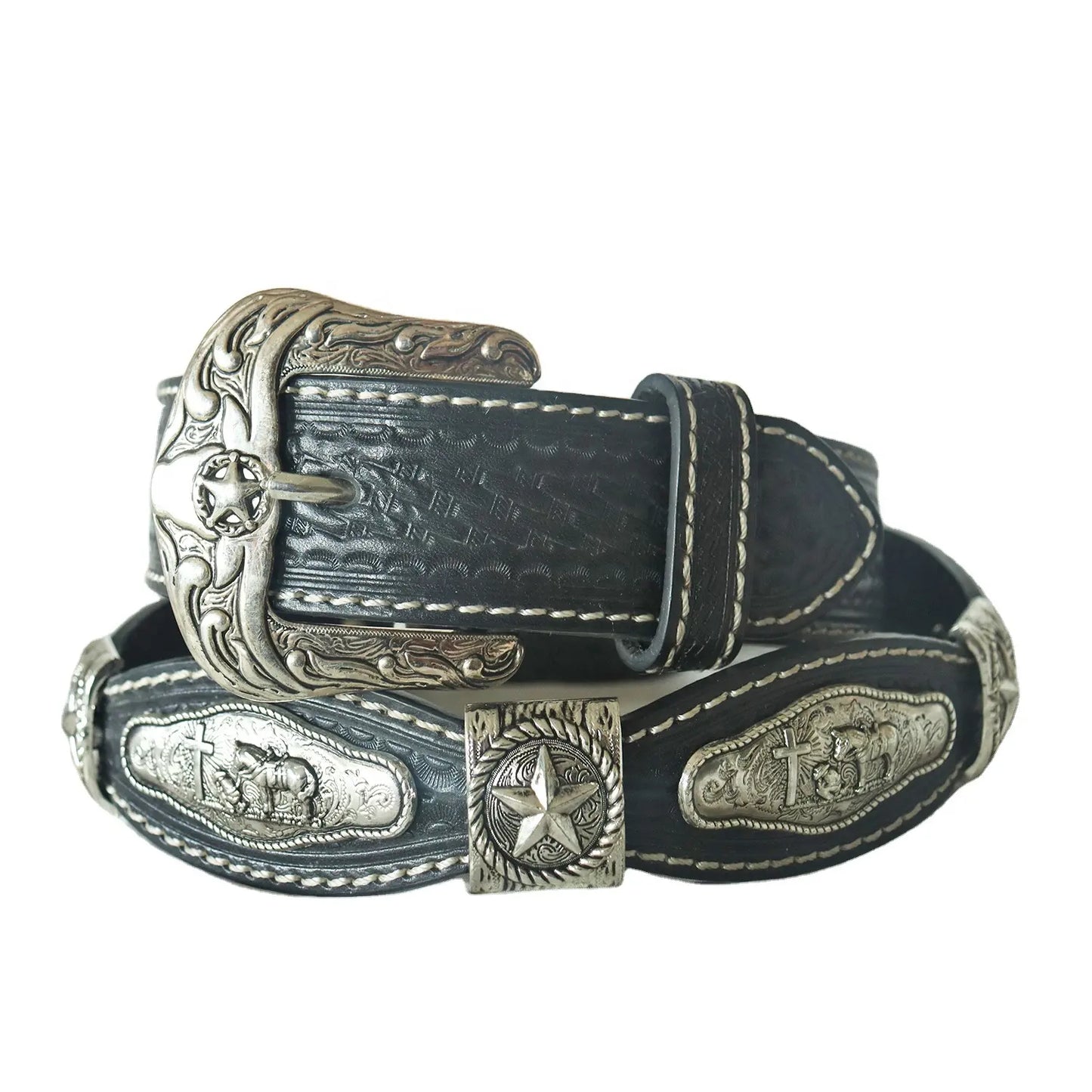 Vintage Western Cowgirl Rivet Studded Star Women Belt Pu Leather