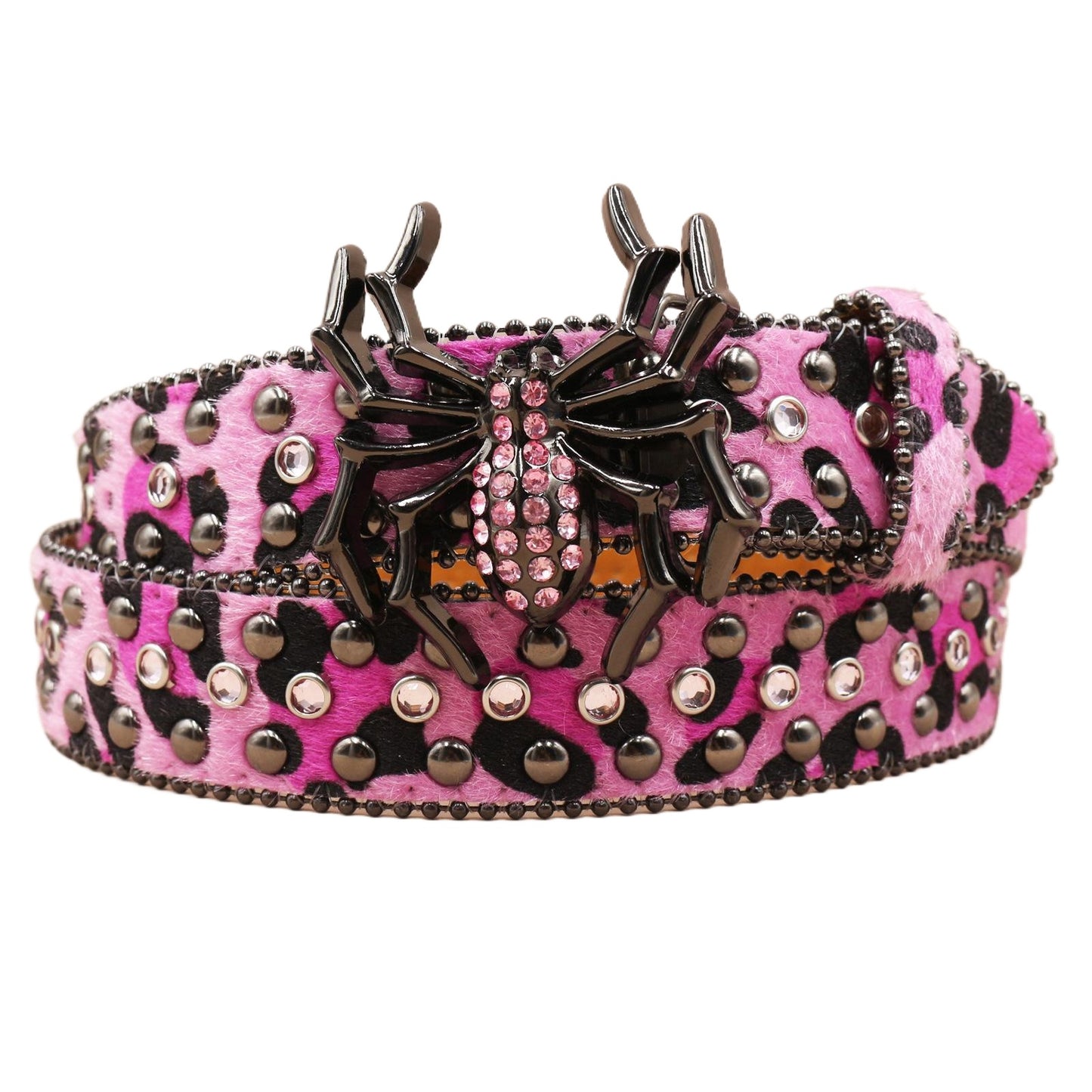 Spider Buckle Western Leopard Belt – Studded Animal Print Fashion Belt