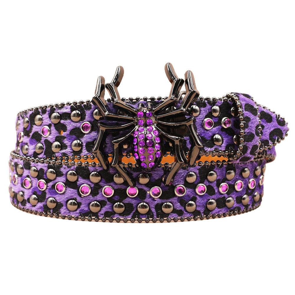 Spider Buckle Western Leopard Belt – Studded Animal Print Fashion Belt