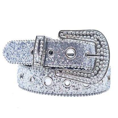 Luxury Glitter Rhinestone Belt with Crystal Buckle and Western Shine