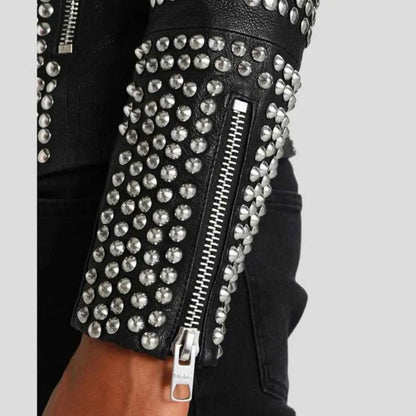 Men’s Knight Black Studded Biker Leather Jacket - Real Lambskin Punk Moto Motorcycle Jacket