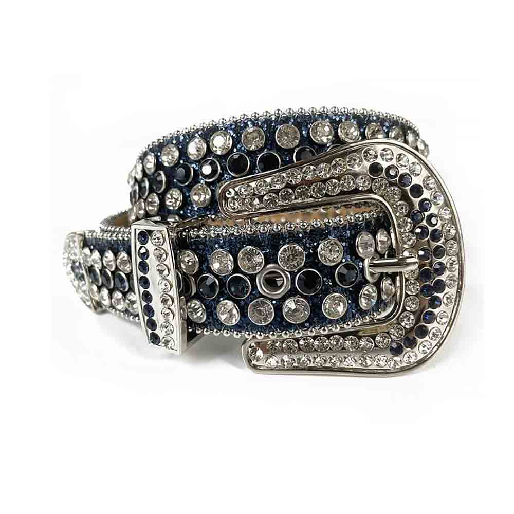 Navy Blue Strap With Black & White Studded Rhinestone Belt