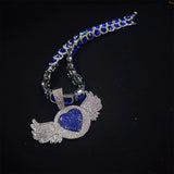 Iced Out Angel Wing Pendant Necklace with Blue Stones - Gold Hip Hop Chain