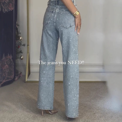 Full Rhinestone High Waist Straight Leg Jeans – Sparkle & Shine