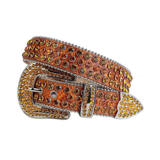 Orange & Brown Strap With Orange & Brown Studded Rhinestone Belt