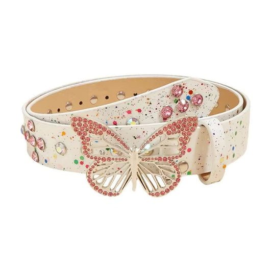 Pink Glitter Heart & Wings Rhinestone Belt 