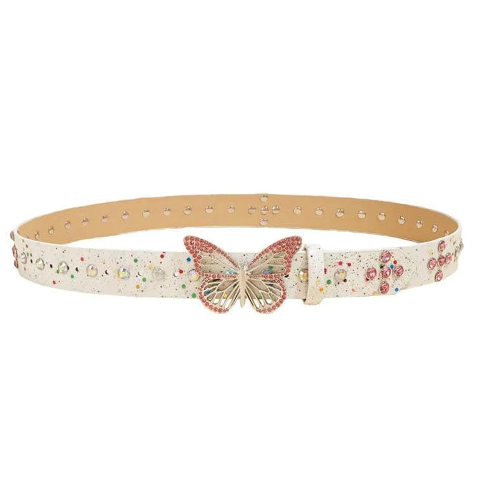 Pink Glitter Heart & Wings Rhinestone Belt 