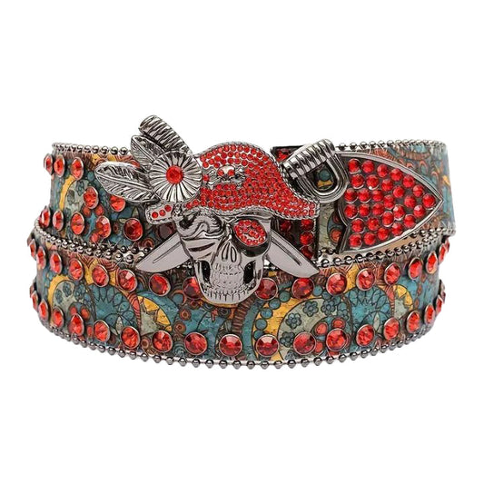 Pirate Skull Rhinestone Belt with Diamond Embellishments