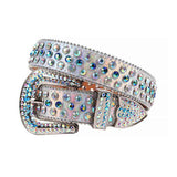 Rhinestone Muti colour Belt with White Blue Crystal Multicolour Diamonds and Silver Buckle Studded with White Blue Crystal Multicolor Diamonds Rhinestones