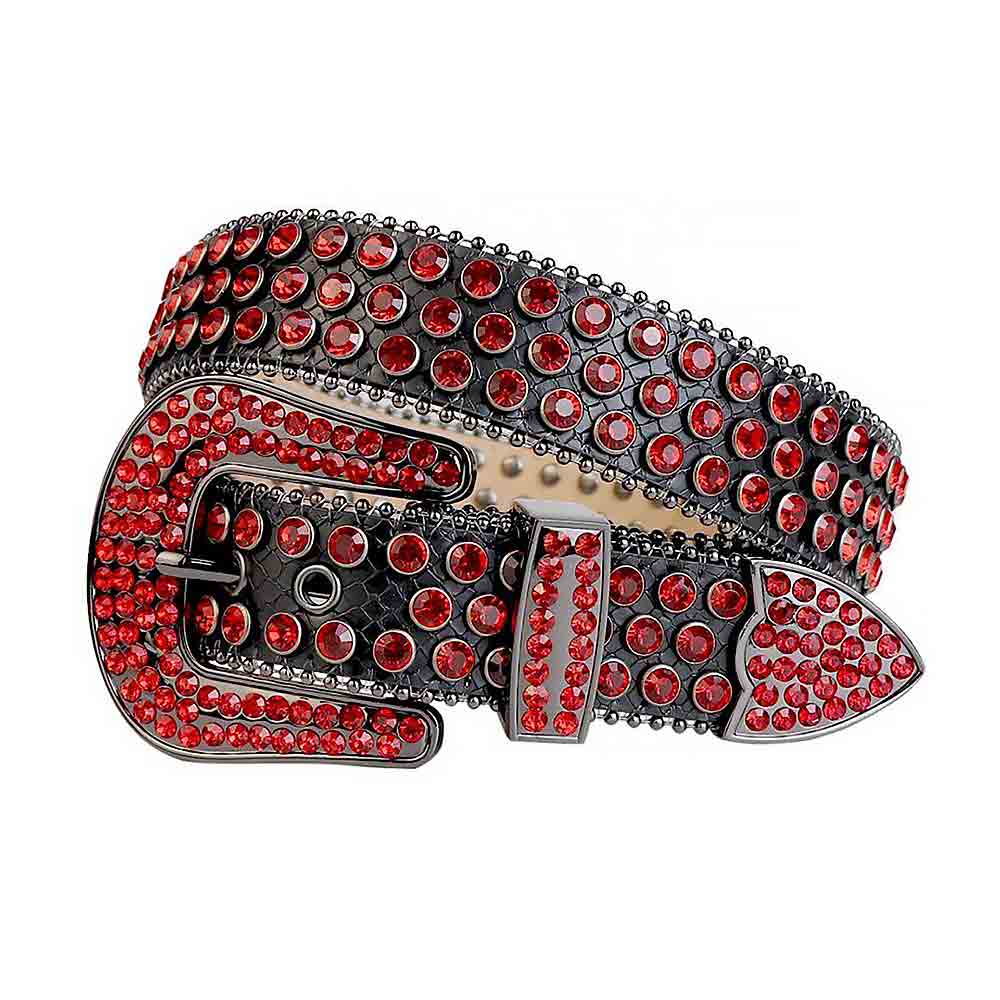 Black Strap With Red Studded Rhinestone Belt with Black Red Buckle