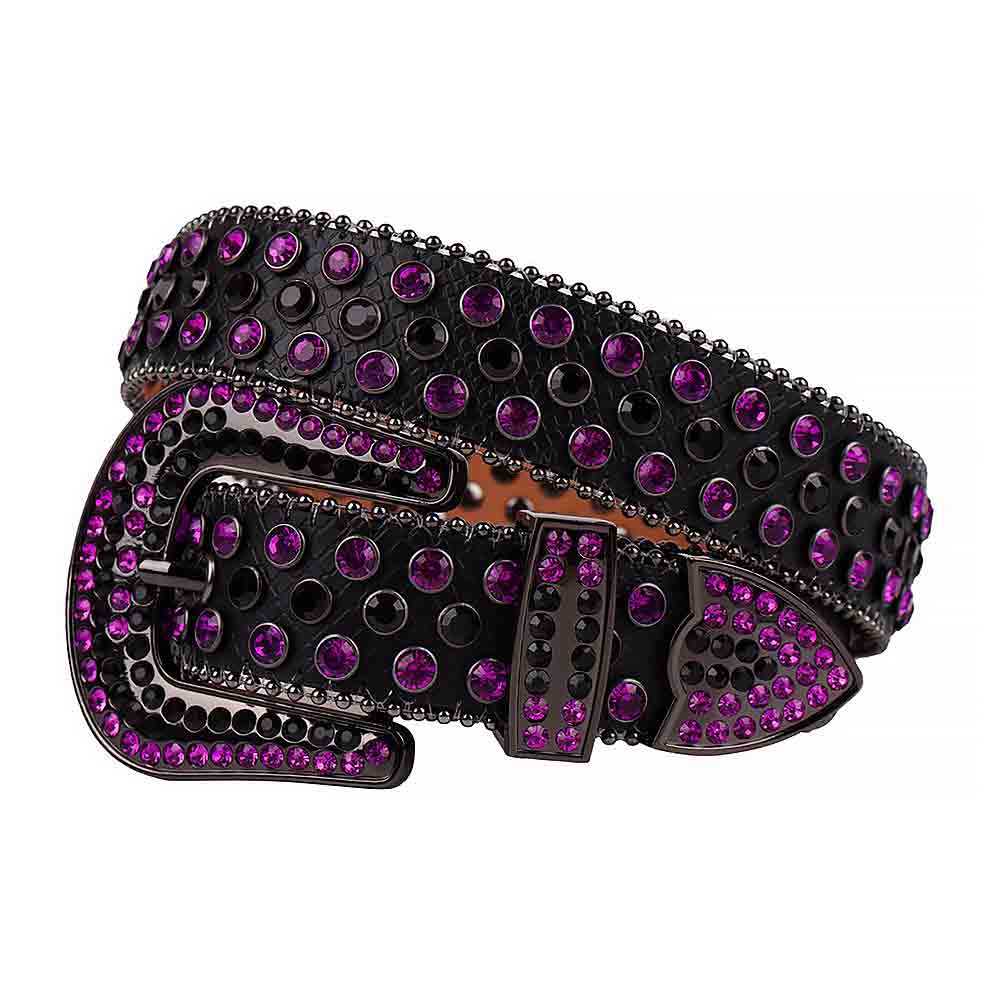 Rhinestone Black belt and Purple Black Crystal Diamonds with Black Buckle Studded with Purple Black Crystal Diamonds Rhinestones