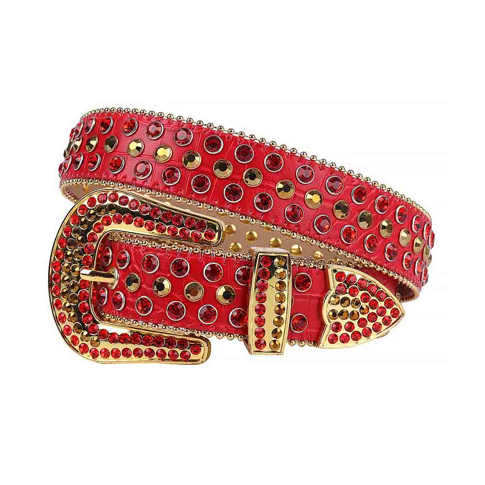 Red Strap With Gold & Red Studded Rhinestone Belt