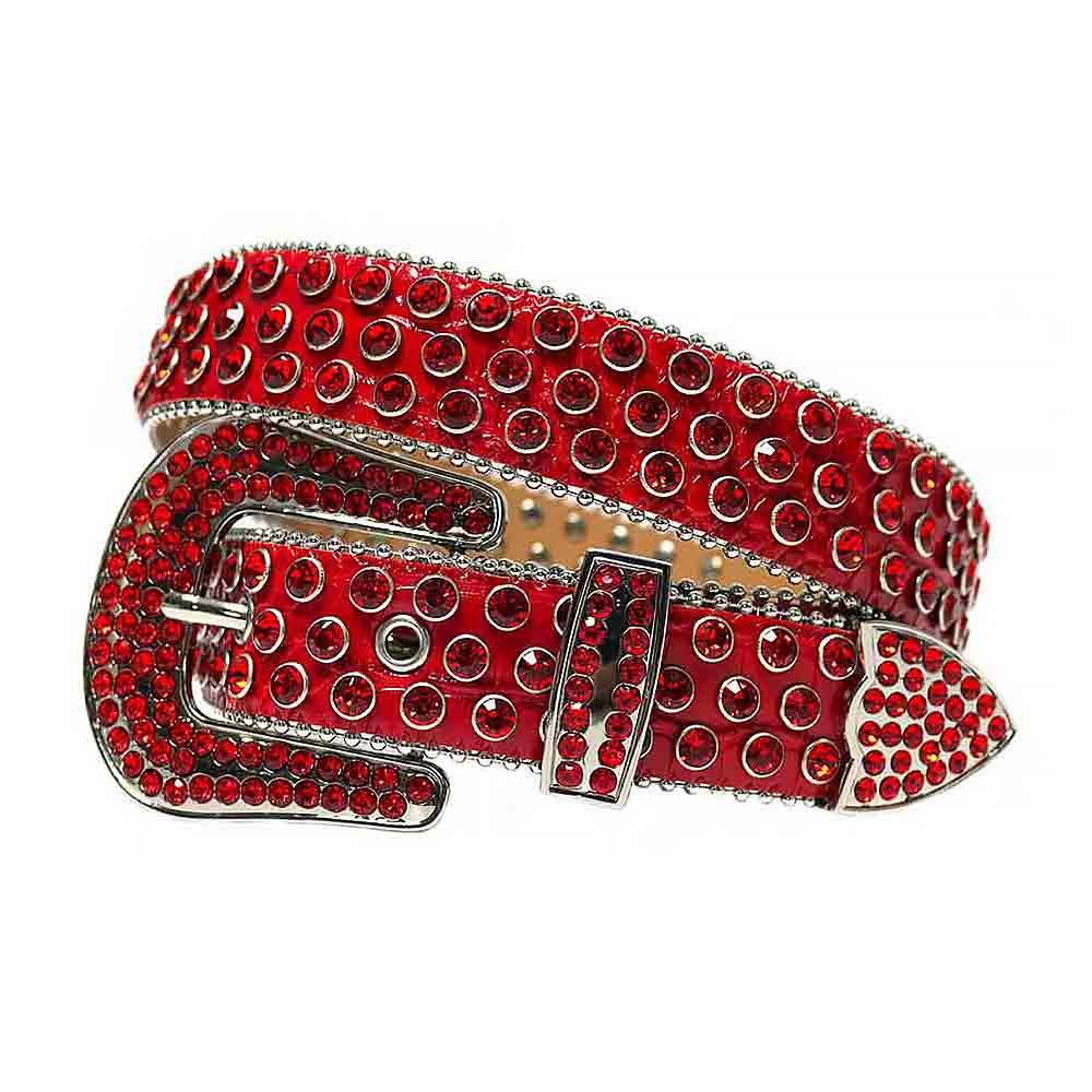 Red Strap With Red Studded Rhinestone BB Belt with Silver Red Buckle