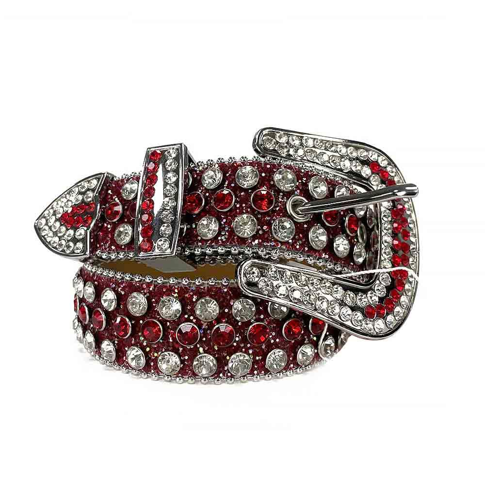 Red Strap With Red & Sparkling Diamond White Studded Rhinestone Belt