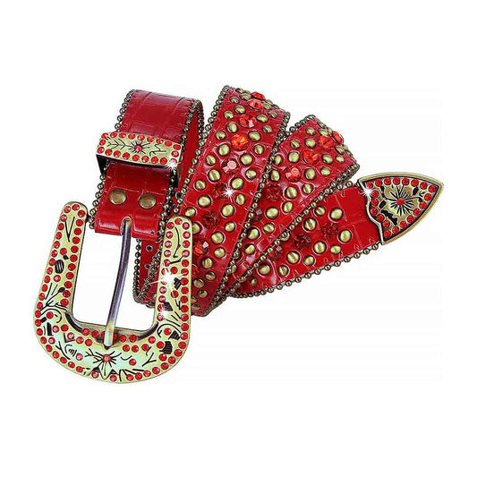 Red With Studs And Red Stones Studded Rhinestones Belts