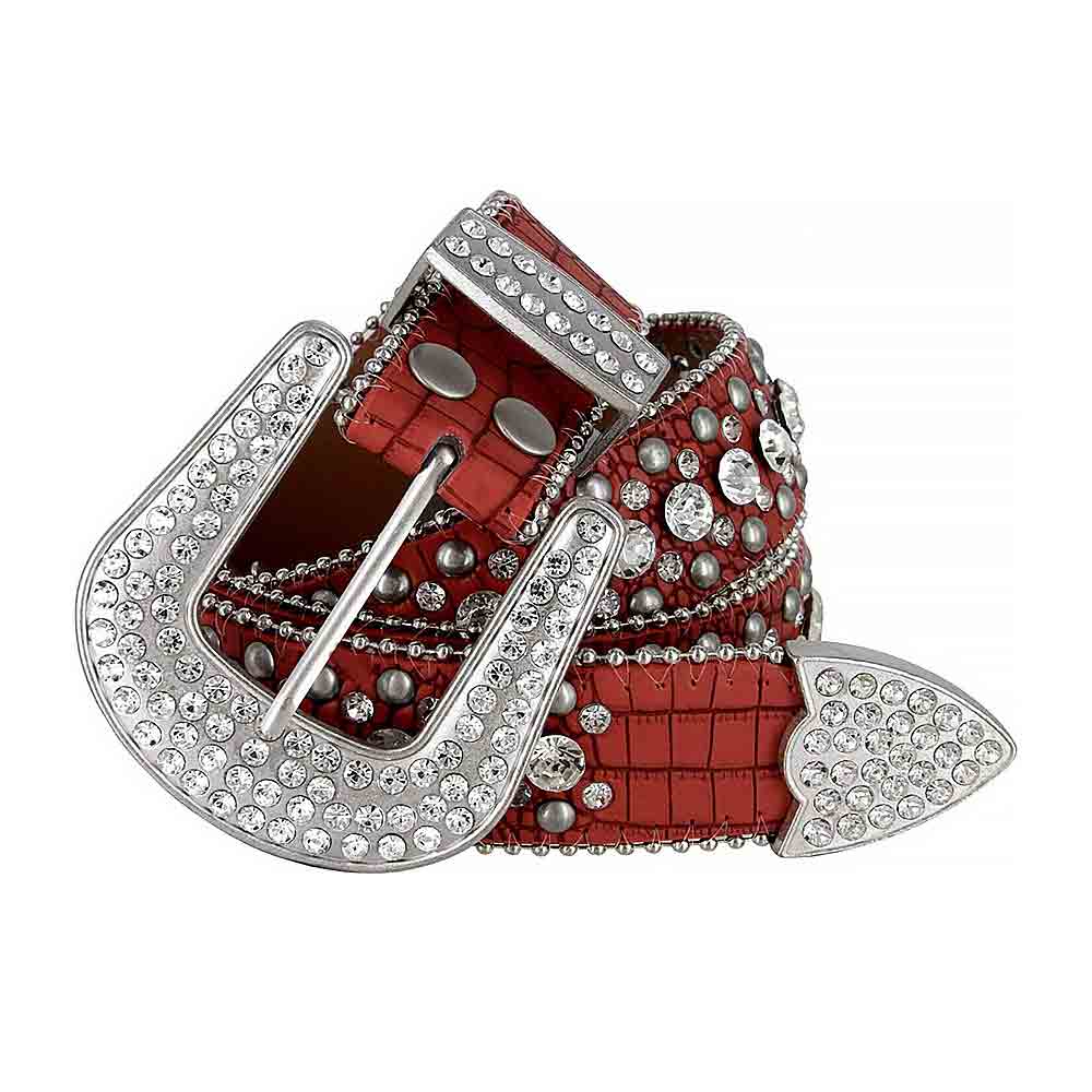 Red With Studs And White Stones Studded Rhinestones Belts