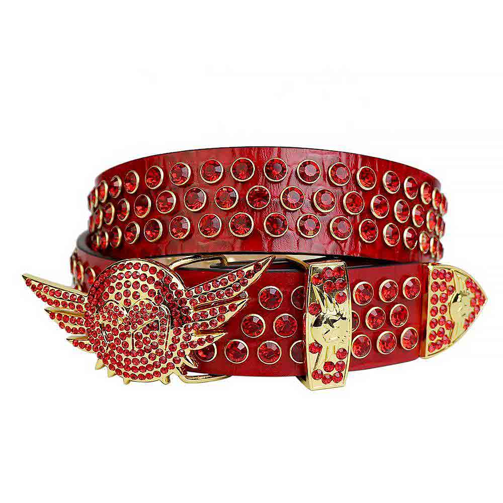 Angel Wing Red Buckle Studded With Rhinestone Belt