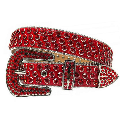 Red Shiny Studded Rhinestones Belt Men