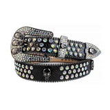 Rhinestone Black Belt And Multi Colour stones Black Skulls Buckle studded With Multi Color Rhinestones