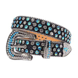 Rhinestone Black belt and white Crystal and Blue Crystal Multicolour Diamonds with Silver Buckle Studded with white Crystal Diamonds Blue Crystal Multicolor Diamonds Rhinestones