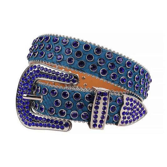 Rhinestone Blue Belt and Blue Crystal Diamonds with Silver Buckle Studded with Blue Crystal Diamonds Rhinestones