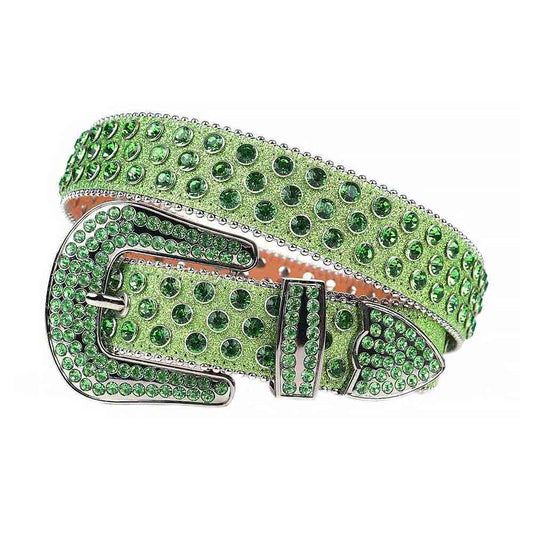 Rhinestone Green Belt And Green stones Grey Buckle studded With Green Rhinestones