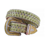 Rhinestone Green Belt and White Green Crystal Diamonds Silver Buckle Studded with White and Orange Crystal Diamonds Rhinestones