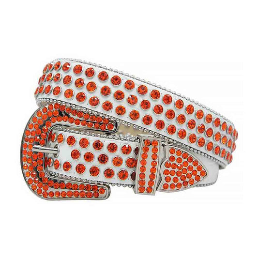 Rhinestone White Belt And Orange stones Grey Buckle studded With Orange Rhinestones