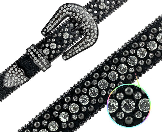  Rhinestone Fashion Western Bling Genuine Leather Belt