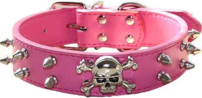 Cool Skull 2 Rows Bullet Rivets Spiked PU Leather Dog Collar