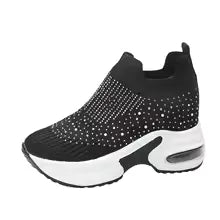 Women’s Rhinestone Platform Slip-On Sneakers - Lightweight Breathable Air Cushion Shoes