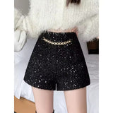 Elegant High Waist Sequin Loose Shorts for Women - Y2K Straight Leg Fashion Shorts korean style short