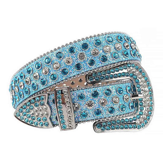 Sky Blue Strap With White & Sky Blue Studded Rhinestone Belt