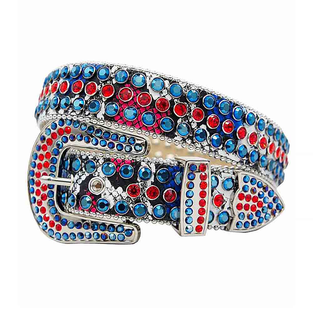 Snake Multi Colour Strap With Red & Blue Studded Rhinestone Belt