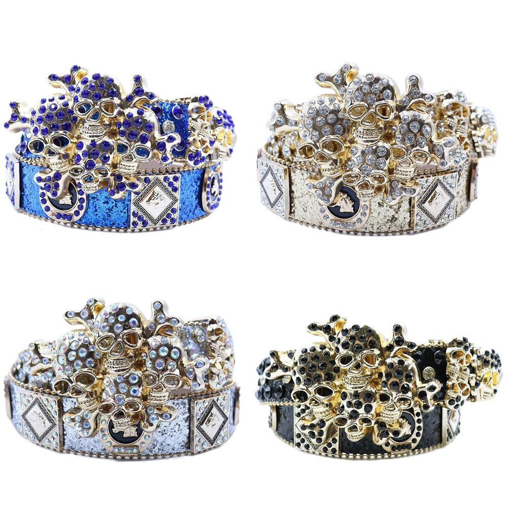Belt Rhinestone Luxury Skull Rhinestone Western Belt