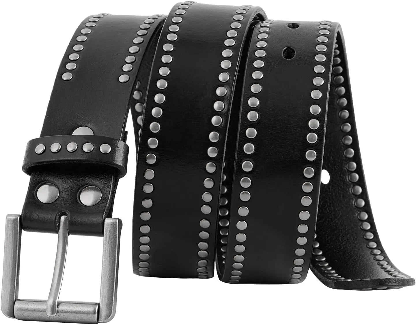 Wide Studded Belt Black Leather
