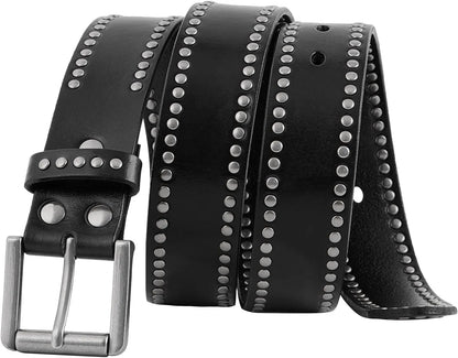 Wide Studded Belt Black Leather