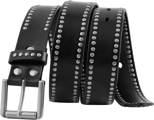 Wide Studded Belt Black Leather