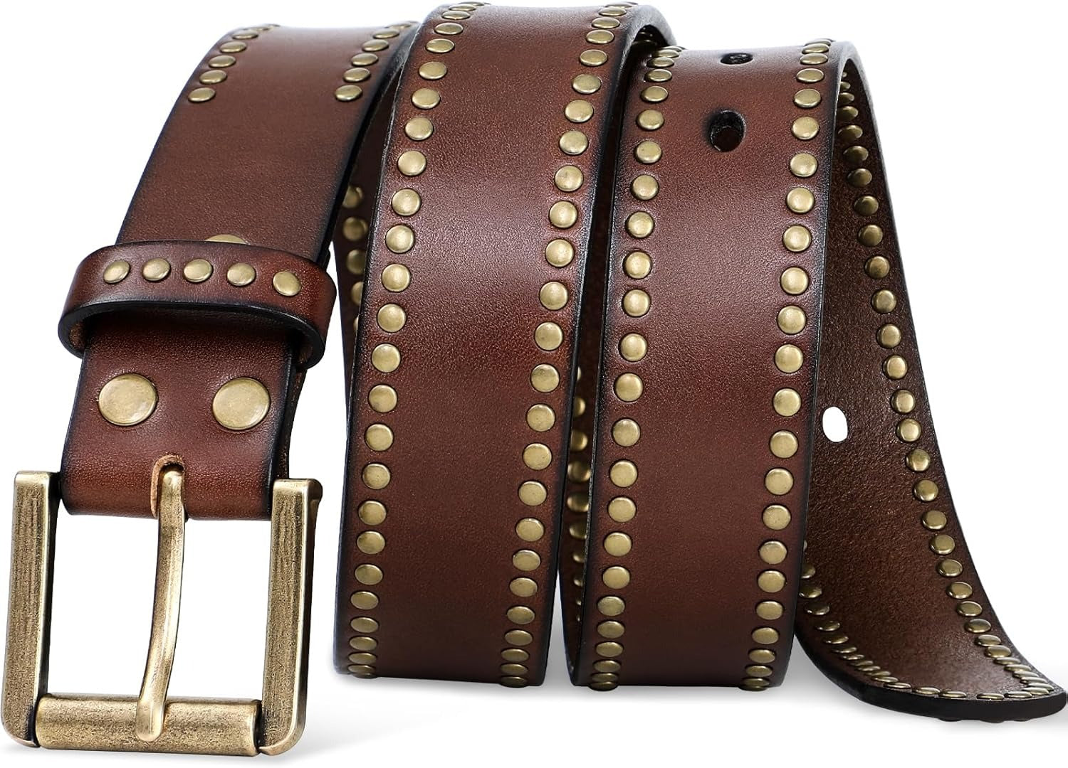 Wide Studded Belt brown Leather