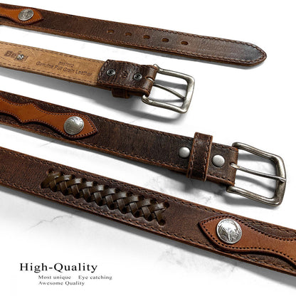 Western Antique Buckle buffalo Indian Coin Conchos Genuine Full Grain Leather Belt