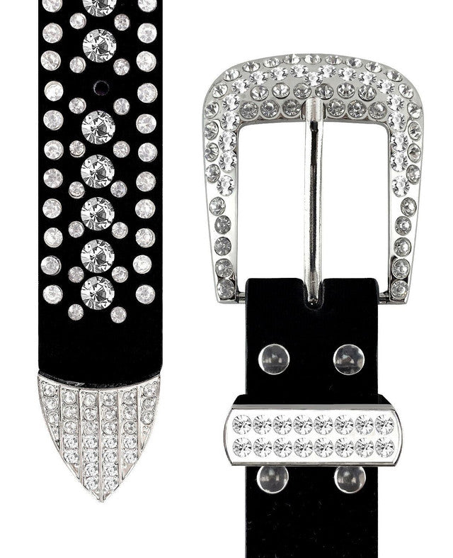 Rhinestone Belt Fashion Western Bling Crystal Studded Design Suede Leather Belt 1-3/8"(35mm) Wide