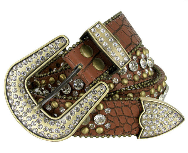 50158 Rhinestone Belt Fashion Western Bling Crystal Genuine Leather Belt 1-1/2"(38mm) Wide