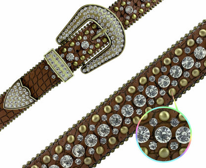 50158 Rhinestone Belt Fashion Western Bling Crystal Genuine Leather Belt 1-1/2"(38mm) Wide