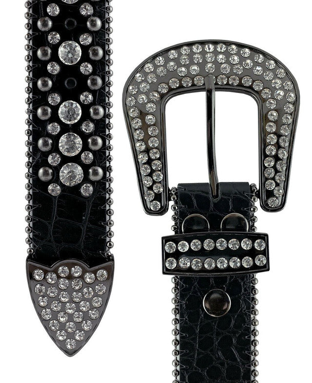 50158 Rhinestone Belt Fashion Western Bling Crystal Genuine Leather Belt 1-1/2"(38mm) Wide