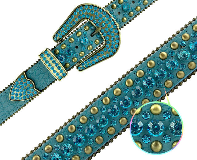 50158 Rhinestone Belt Fashion Western Bling Crystal Genuine Leather Belt 1-1/2"(38mm) Wide