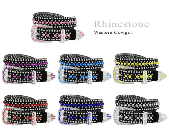 Rhinestone Belt Fashion Western Bling Crystal Studded Design Suede Leather Belt 1-3/8"(35mm) Wide