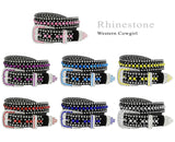 Rhinestone Belt Fashion Western Bling Crystal Studded Design Suede Leather Belt 1-3/8"(35mm) Wide