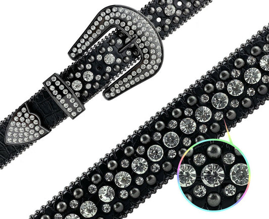 50158 Rhinestone Belt Fashion Western Bling Crystal Genuine Leather Belt 1-1/2"(38mm) Wide